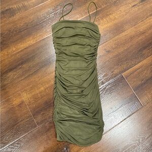 Princess Polly Olive Green Ruched Spaghetti Strap Mini Dress